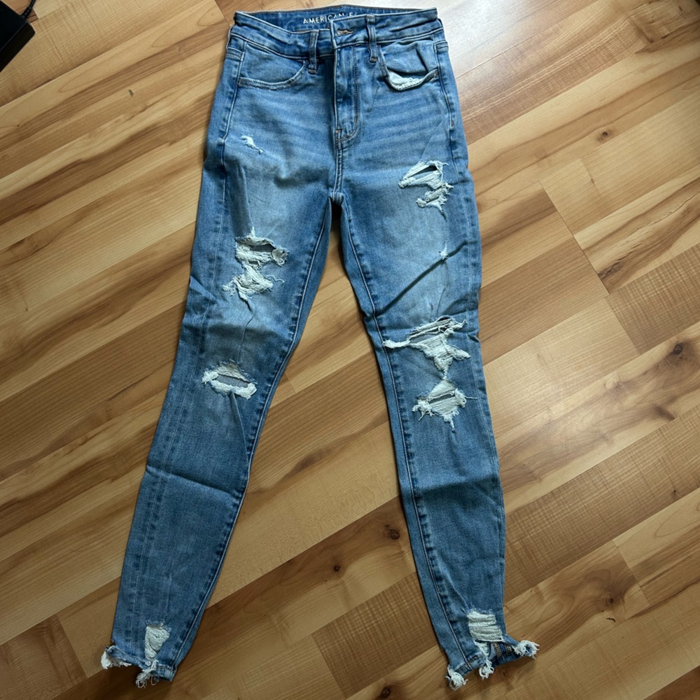 American Eagle Outfitters Ripped Blue Skinny Jeans